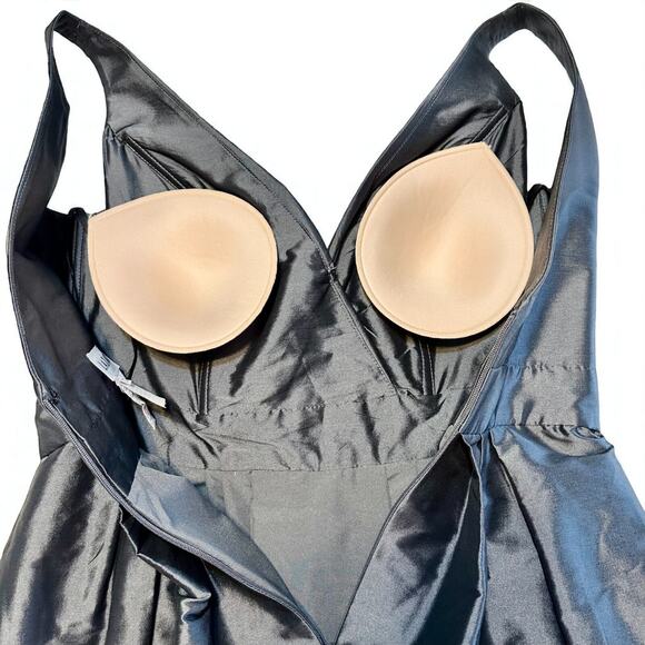 Vintage LAZARO Sleeveless Cocktail Dress Sz 10 Satin Jeweled Wedding Pewter Gray - Picture 11 of 15